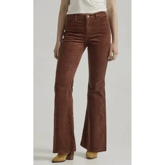 Wrangler Fierce Flare Corduroy Pants Brown High Rise Western Womens Sz 12 NEW - Picture 1 of 7